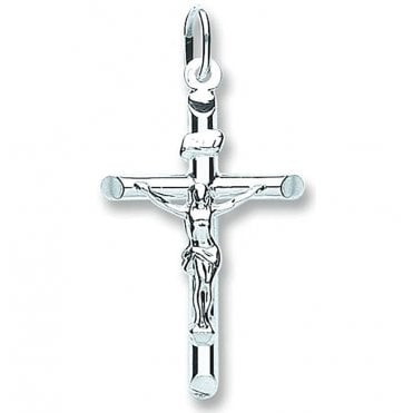 Sterling Silver Medium Tubular Crucifix & 18" Chain