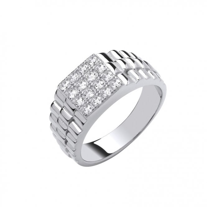Eternity Sterling Silver Mens 16 CZ Square Ring Rolex Style Shoulders Ring Size T