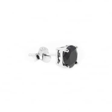 Sterling Silver Mens Black Round Cubic Zirconia Single Stud Earring