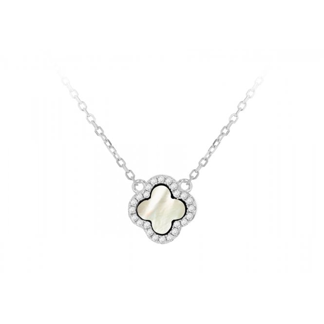Eternity Sterling Silver Mother Of Pearl & Cubic Zirconia Clover Necklace