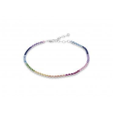 Sterling Silver Multicolour Cubic Zirconia Rainbow Tennis Bracelet