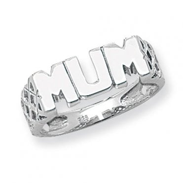 Sterling Silver Mum Ring with Basket Shoulders Size Q