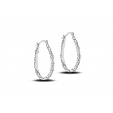 Sterling Silver Oval Crystal Creole Earrings