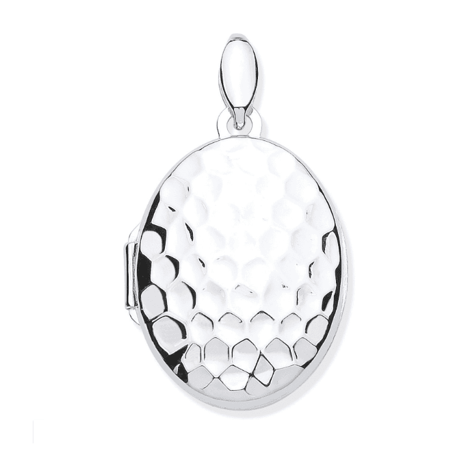 Eternity Sterling Silver Oval Hammered Locket & 18