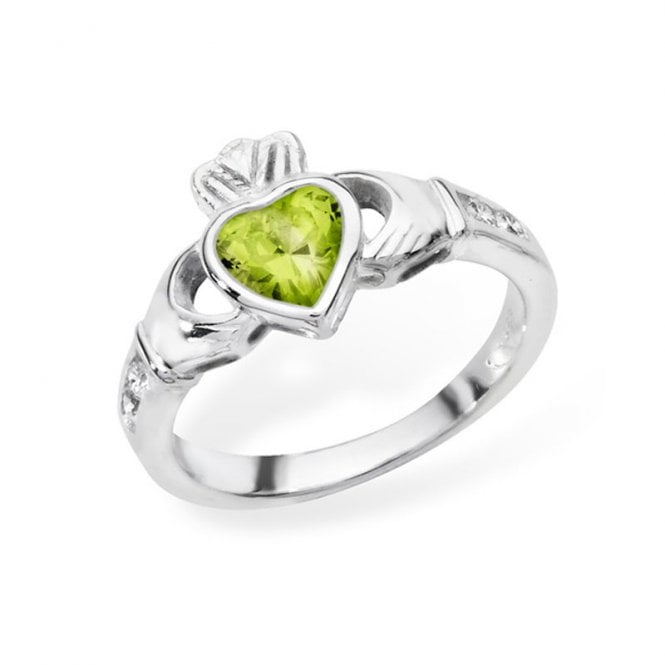 Eternity Sterling Silver Peridot August Claddagh Ring Size L