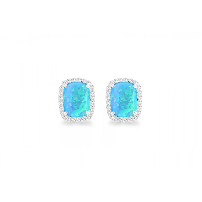 Eternity Sterling Silver Rectangular Turquoise Synthetic Opal & Cubic Zirconia Halo Studs