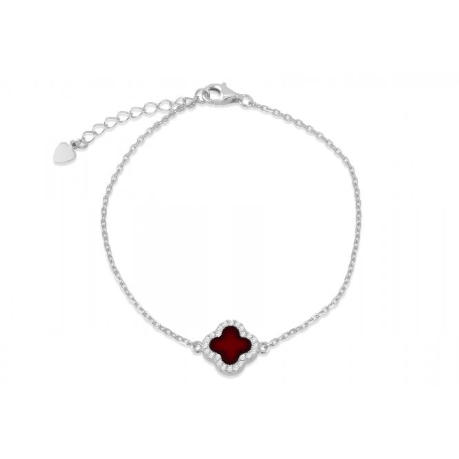 Eternity Sterling Silver Red Agate Cubic Zirconia Clover Bracelet