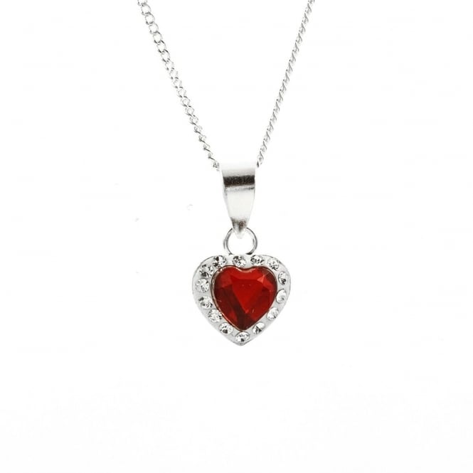 Eternity Sterling Silver Red Crystal Heart Pendant and 18'' Chain