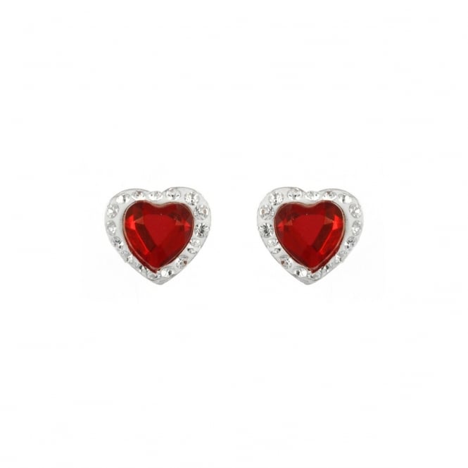 Eternity Sterling Silver Red Crystal Heart Stud Earrings