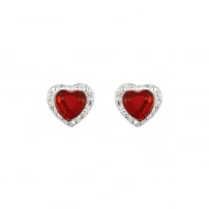 Sterling Silver Red Crystal Heart Stud Earrings