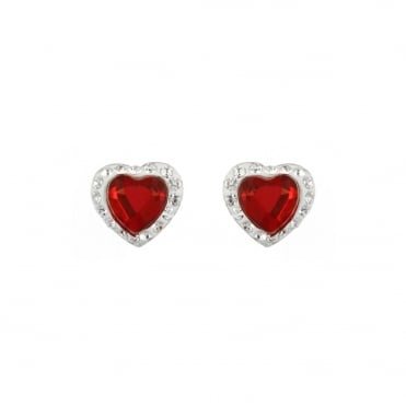 Sterling Silver Red Crystal Heart Stud Earrings