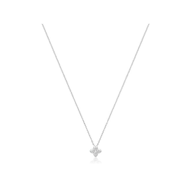 Eternity Sterling Silver Rhodium Plated Cubic Zirconia Flower Pendant & 18