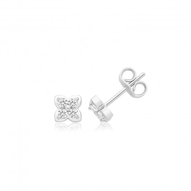 Eternity Sterling Silver Rhodium Plated Cubic Zirconia Flower Stud Earrings