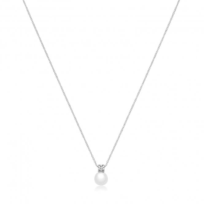 Eternity Sterling Silver Rhodium Plated Freshwater Pearl & Cubic Zirconia Pendant & 18