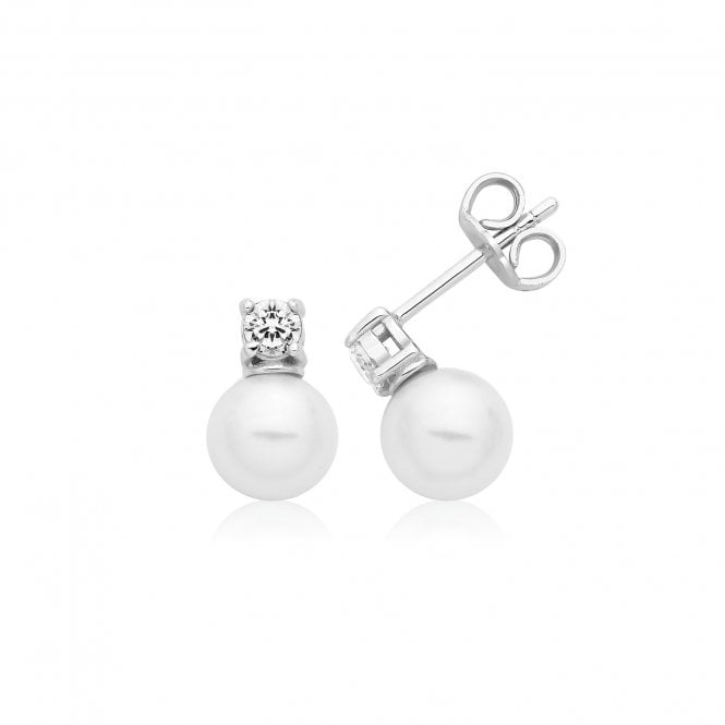 Eternity Sterling Silver Rhodium Plated Freshwater Pearl & Cubic Zirconia Stud Earrings