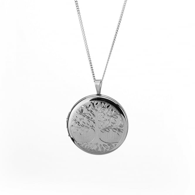 Eternity Sterling Silver Rhodium Plated Round Tree of Life Locket and 18
