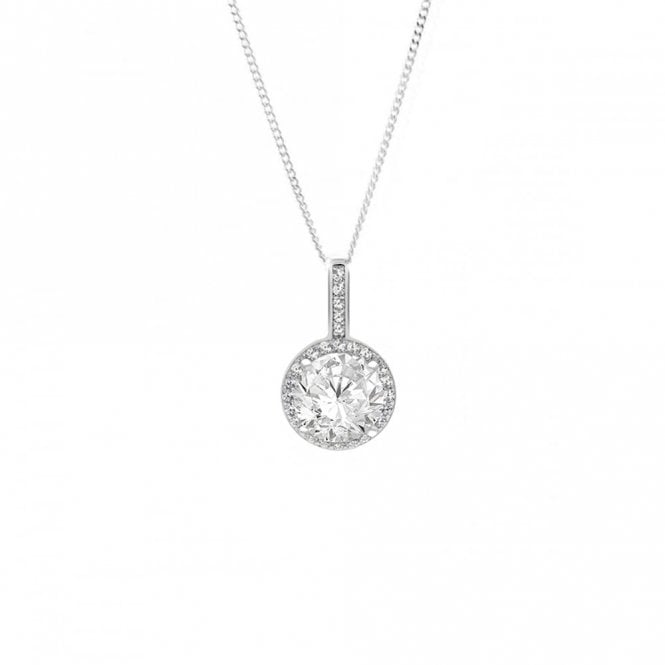 Eternity Sterling Silver Round Cubic Zirconia Halo Pendant and 18'' Chain