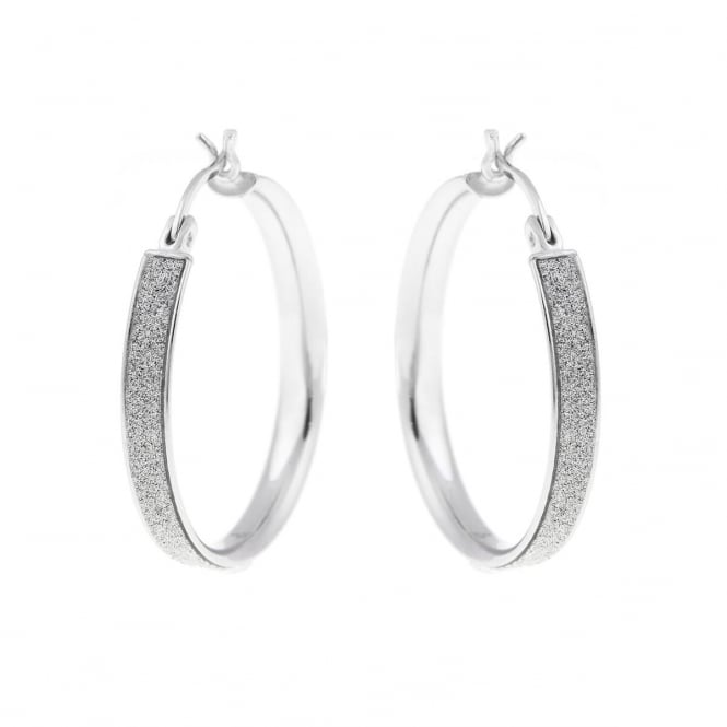 Eternity Sterling Silver Round Stardust Creole Hoop Earrings