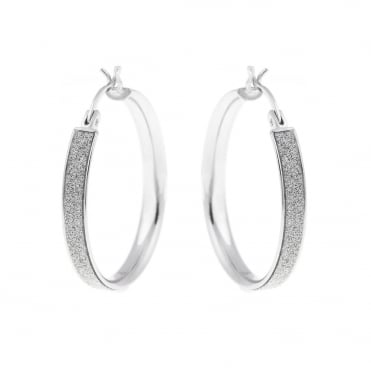 Sterling Silver Round Stardust Creole Hoop Earrings