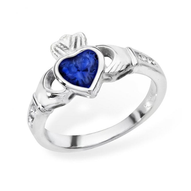 Eternity Sterling Silver Sapphire September Claddagh Ring Size M