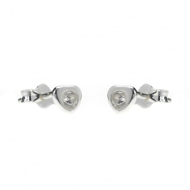 Eternity Sterling Silver Small Cubic Zirconia Heart Stud Earrings
