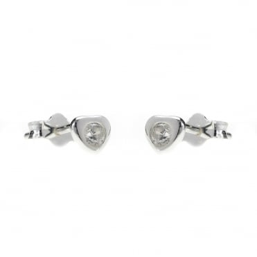 Sterling Silver Small Cubic Zirconia Heart Stud Earrings