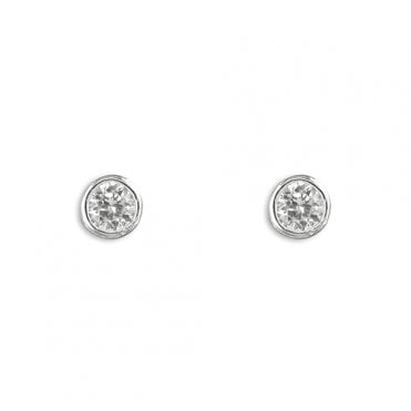 Sterling Silver Small Cubic Zirconia Round Rubover Stud Earrings