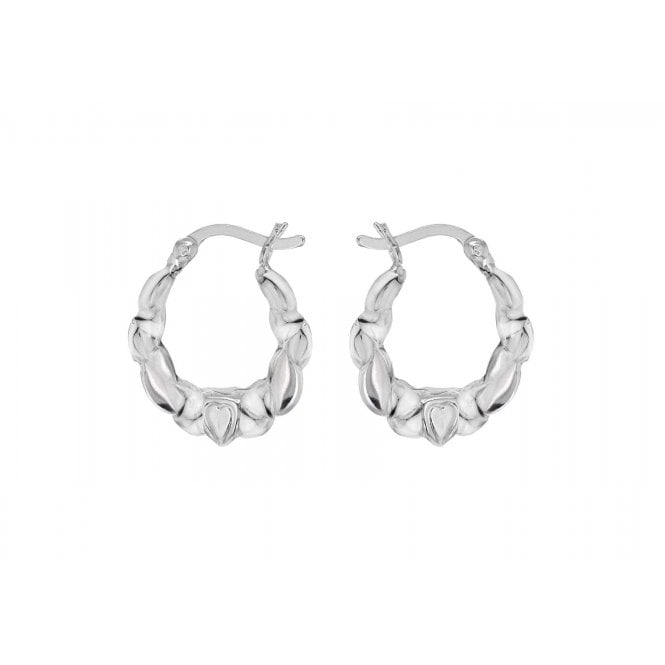 Eternity Sterling Silver Small Heart Pattern Creole Earrings