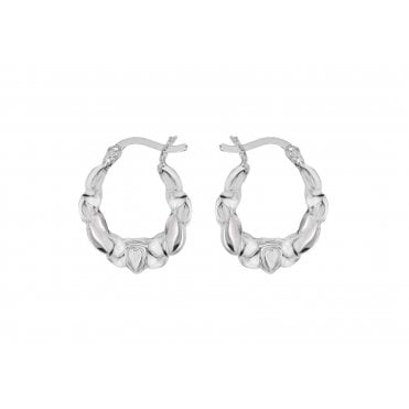 Sterling Silver Small Heart Pattern Creole Earrings