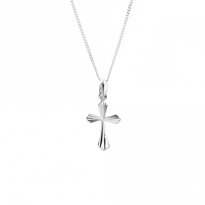 Eternity Sterling Silver Small Kids Diamond Cut Cross and 16'' Chain