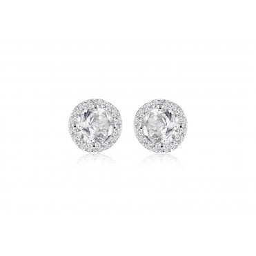 Sterling Silver Small Round Cubic Zirconia Halo Stud Earrings