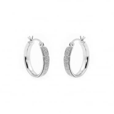 Sterling Silver Small Round Stardust Creole Hoop Earrings