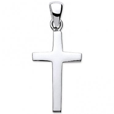 Sterling Silver Solid Plain Mens Cross Pendant & Chain