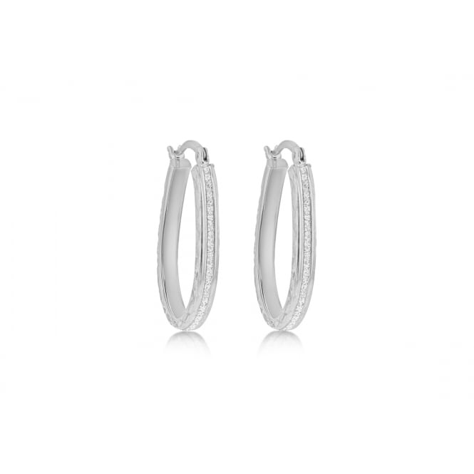 Eternity Sterling Silver Stardust Oval Creole Hoop Earrings