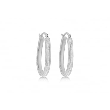 Sterling Silver Stardust Oval Creole Hoop Earrings