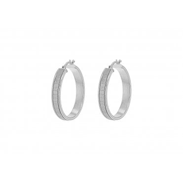 Sterling Silver Stardust Round Creole Hoop Earrings