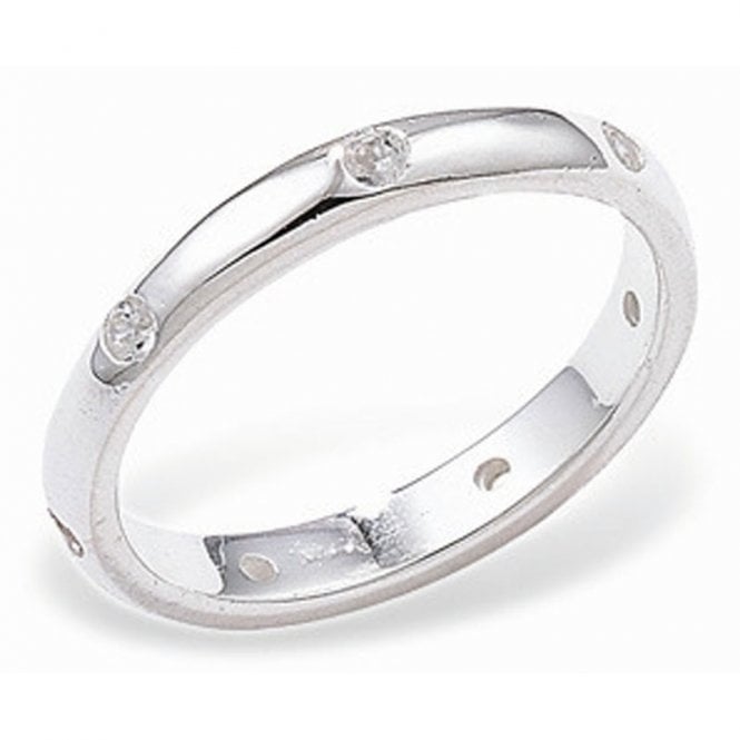 Eternity Sterling Silver Stone Set Wedding Ring Size P