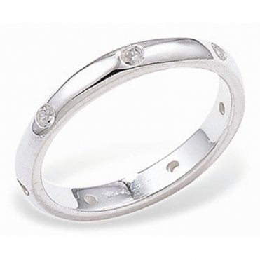 Sterling Silver Stone Set Wedding Ring Size P