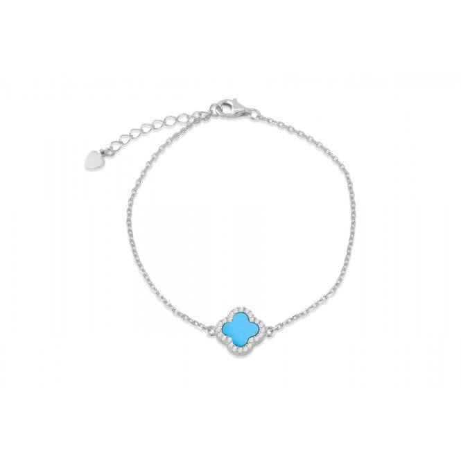 Eternity Sterling Silver Synthetic Turquoise & Cubic Zirconia Clover Bracelet