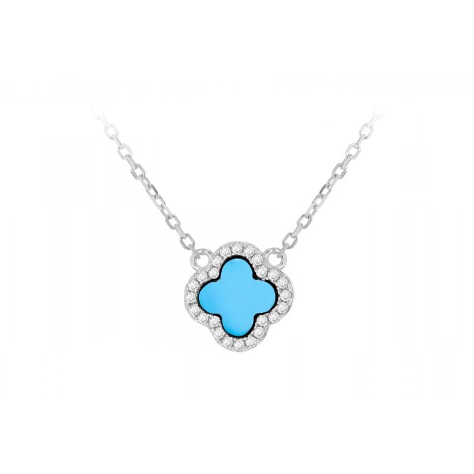 Eternity Sterling Silver Synthetic Turquoise & Cubic Zirconia Clover Necklace