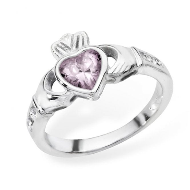 Eternity Sterling Silver Tourmaline October Claddagh Ring Size N