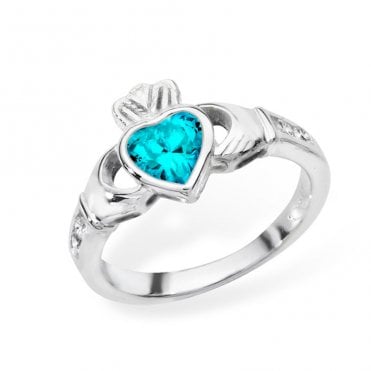 Sterling Silver Turquoise December Claddagh Ring Size R