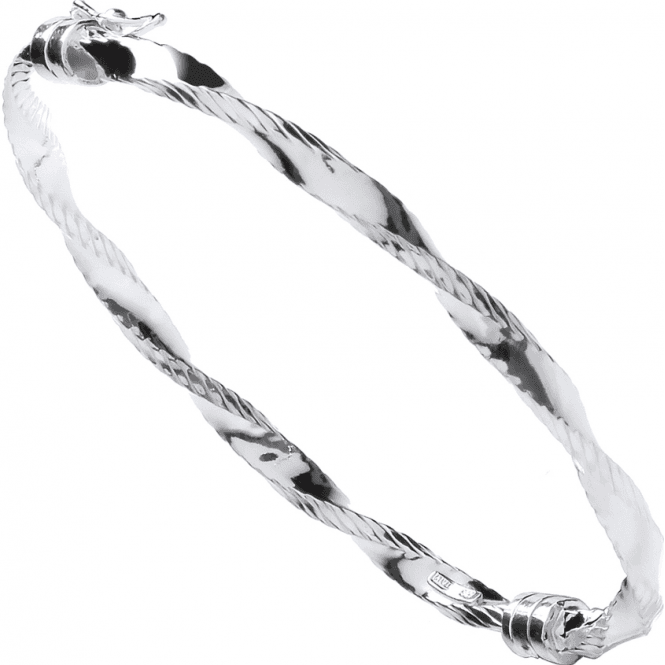 Eternity Sterling Silver Twisted Ribbed Hollow Hinged Bangle