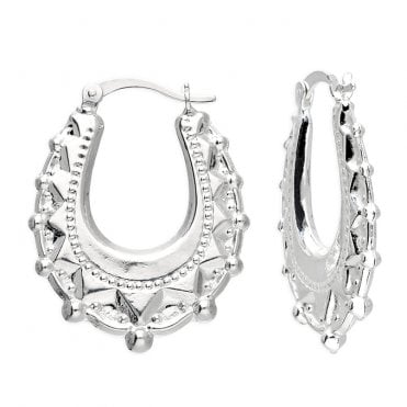 Sterling Silver Vintage Prong Creole Earrings