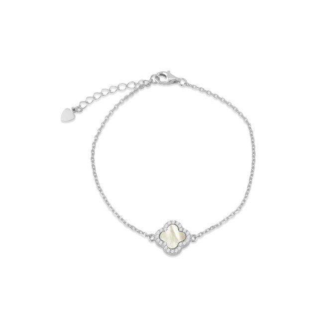 Eternity Sterling Silver White Mother Of Pearl & Cubic Zirconia Clover Bracelet