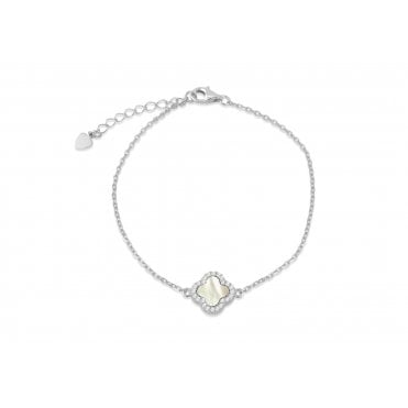 Sterling Silver White Mother Of Pearl & Cubic Zirconia Clover Bracelet