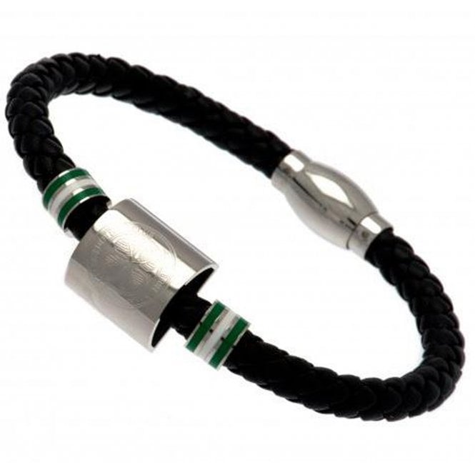 Football Jewellery Stainless Steel and Leather Celtic Bracelet