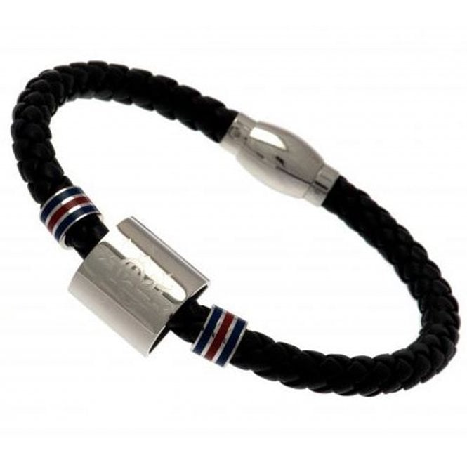 Football Jewellery Stainless Steel and Leather Rangers Bracelet