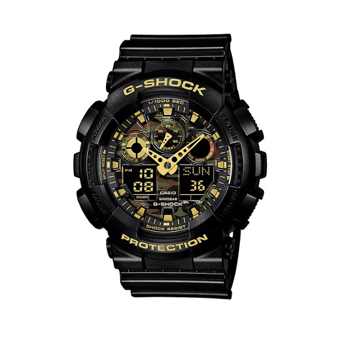 G-SHOCK Analogue & Digital Camouflage Dial with Yellow Accents Watch GA-100CF-1A9ER