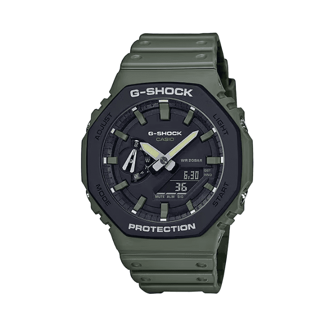G-SHOCK Digital & Analogue Black Dial Green Strap Watch GA-2110SU-3AER